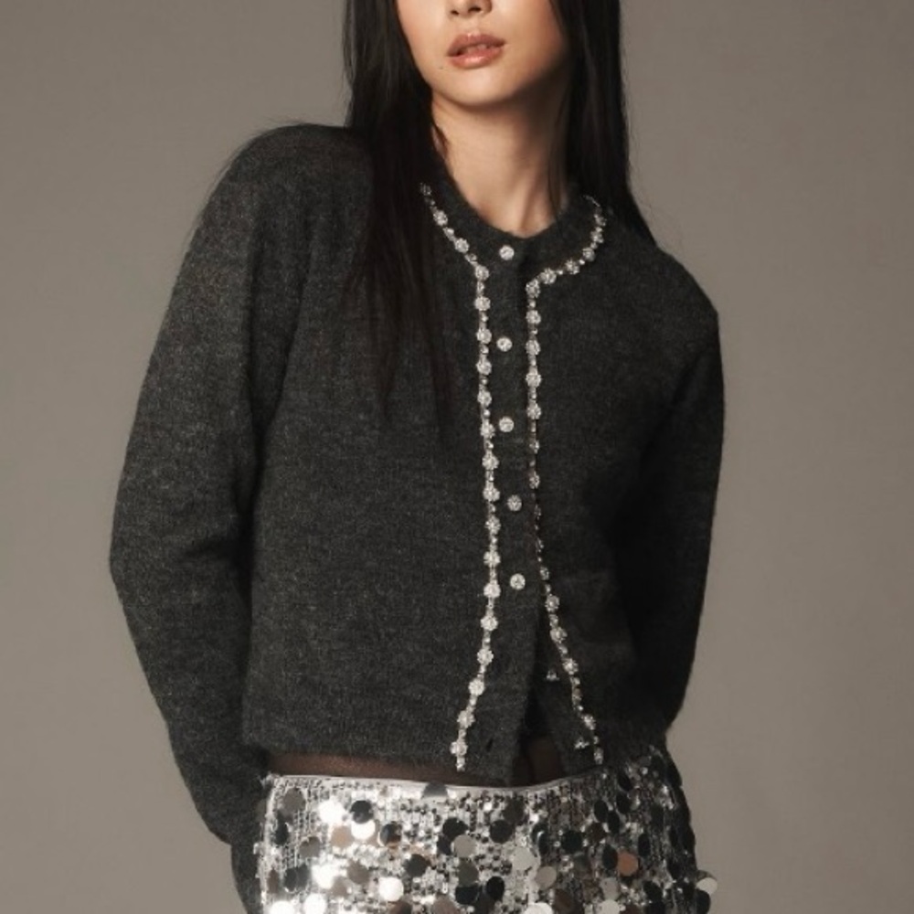 Anthropologie Maeve Embellished Crew-Neck Cardigan Sweater XLarge